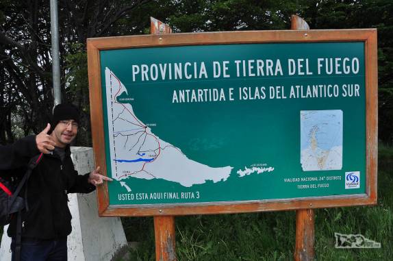Mostrando a nossa localização no Parque Nacional Tierra del Fuego, em Ushuaia, no sul da Argentina
